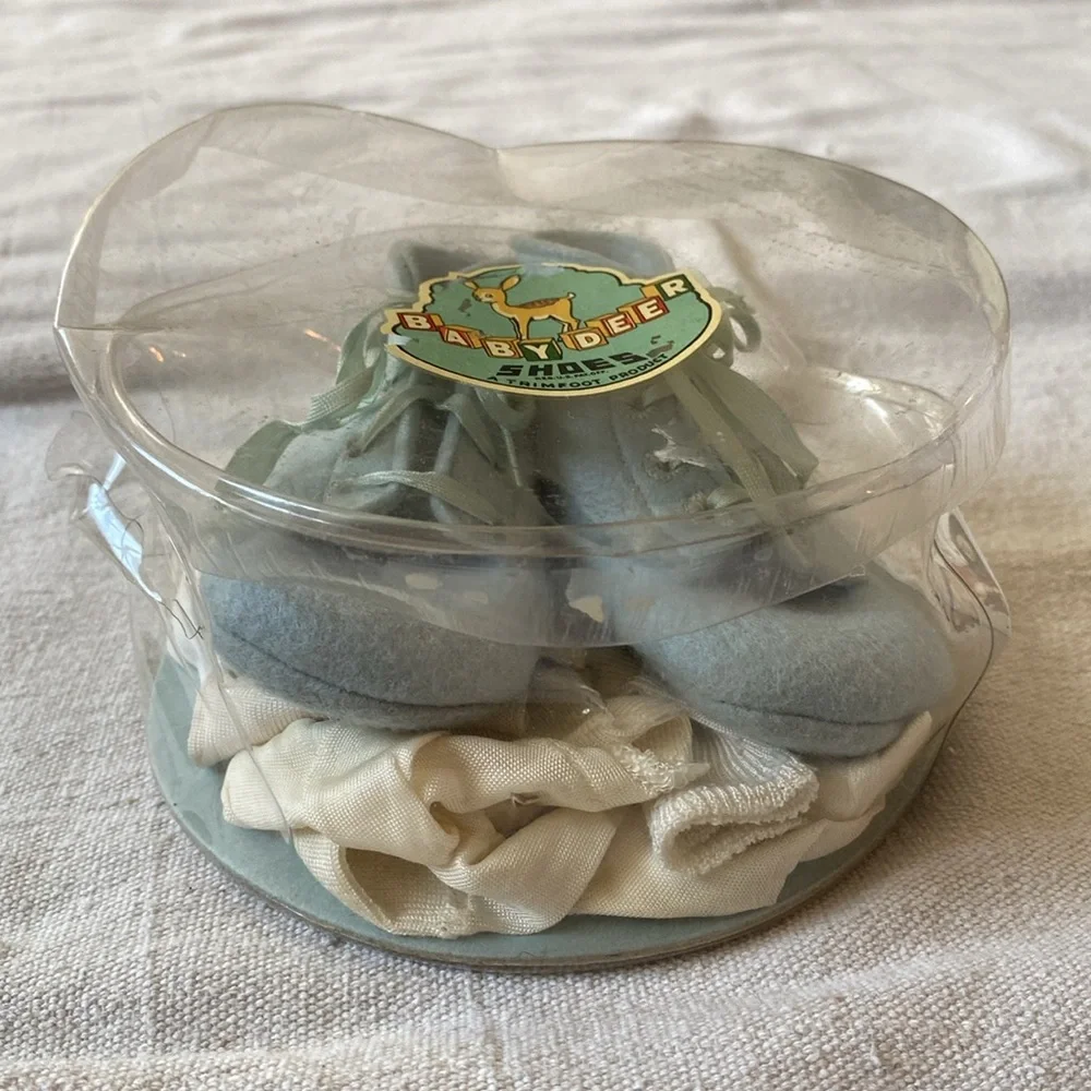 WOOL VINTAGE Shoes Booties Baby Deer Walker Slippers Felt Blue